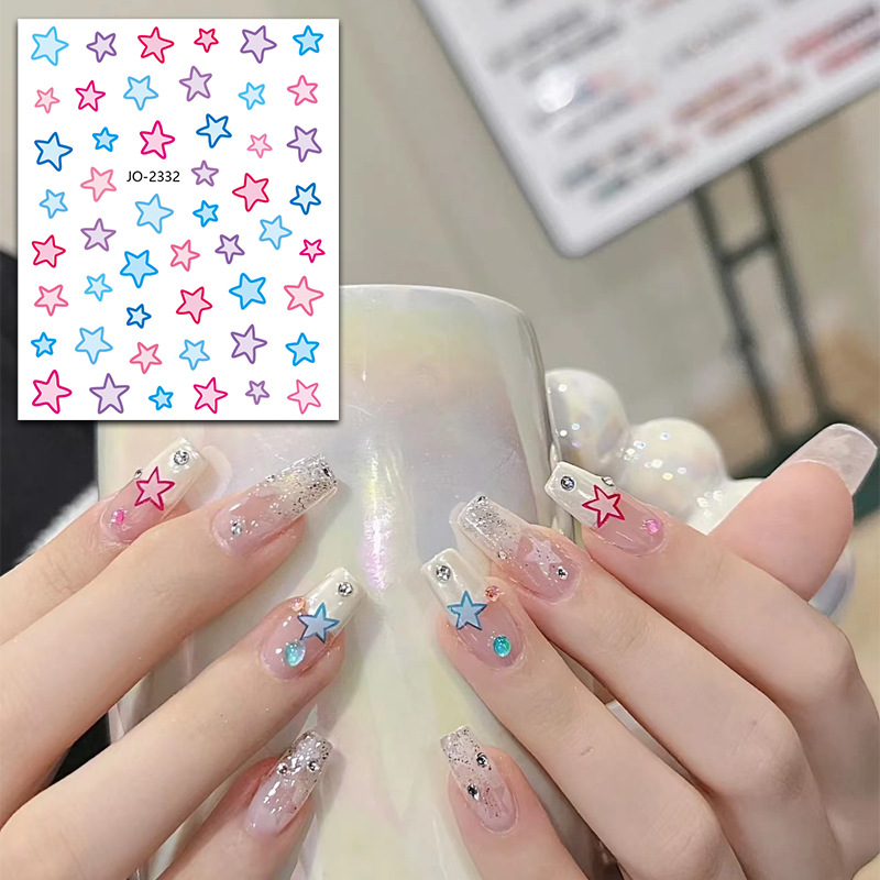Five-Pointed Star Adhesive Stickers Gradient Heart Nail Art Decoration Stickers Star Beauty Girl Nail Stickers Yiwu Source Factory