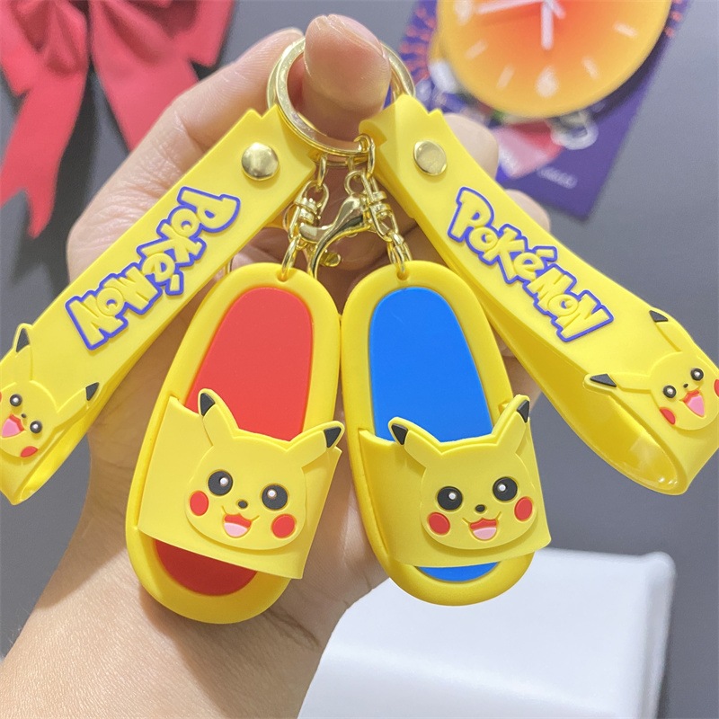 New Creative Cartoon Pikachu Slippers Keychain Lovable Treasure Dream Couples Pendant Bag Car Key Chain