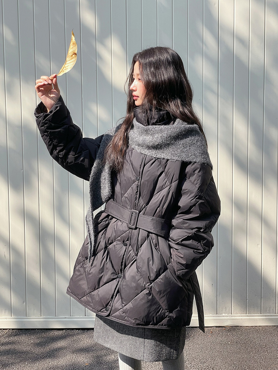 【Geming】Commuter Quilted Lace-Up Waist down Jacket for Women 2025 Winter New Mid-Length Coat W976C