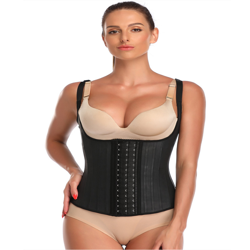 25 Steel Bone Gloss Latex Body Shaper Tunic Camisole Vest Abdominal Corset Latexcorset