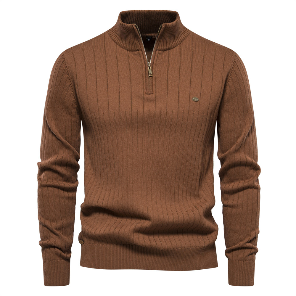 Autumn and winter new European size cross-border collar men's sweater half zipper solid color sweater high quality foreign trade sweater men