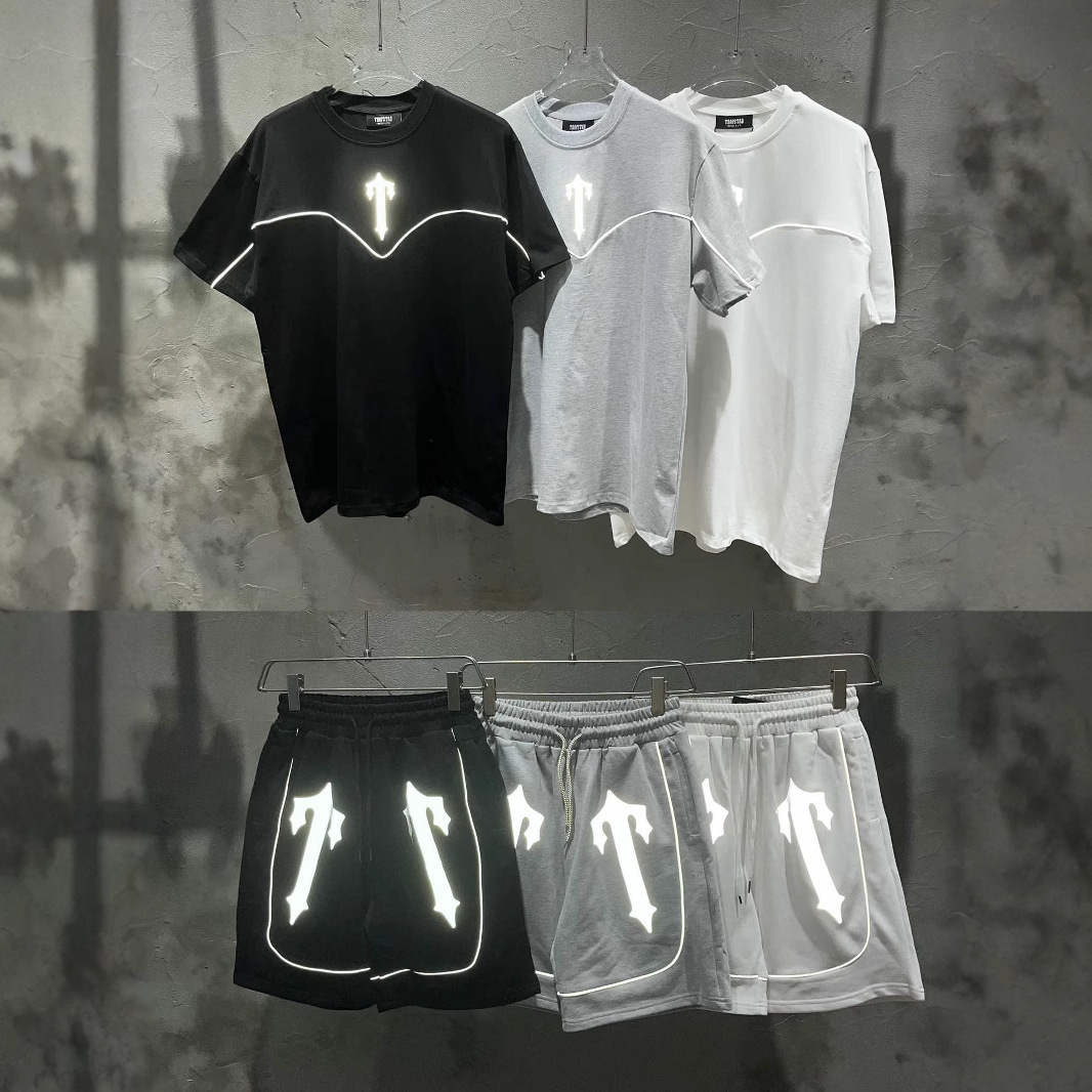American Trendy Trapstar Sword Reflective Printed Letter Short-Sleeved T-Shirt Summer Sports and Leisure Shorts Suit for Men and Women