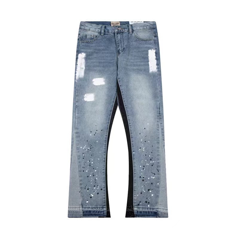 2026 American-Style Trendy Ripped Patchwork Gradient Spray-Painted Jeans for Men, High Street Wide-Leg Flared Pants for Cross-Border Sales