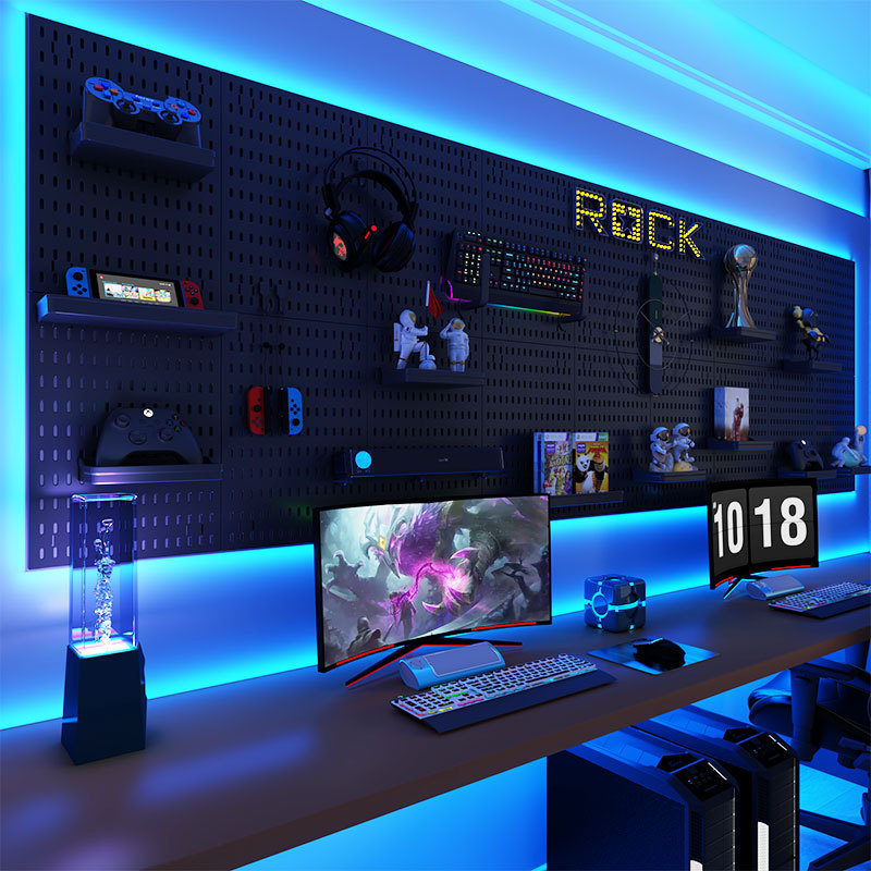 Black Hole Board Storage Hook DIY Punch-Free Hole Board Wall Combination Wall-Mounted Gaming Room Hole Board Accessories