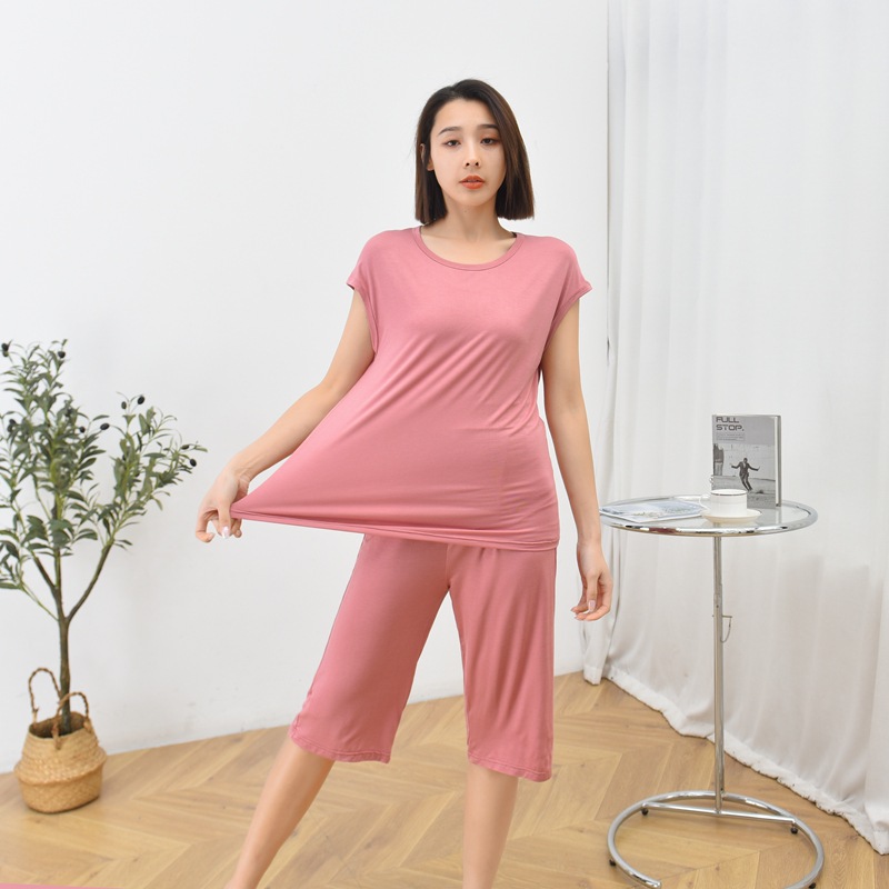 Summer 2022 New Modal Crewneck Short-sleeved Cropped Pants Set Thin Large Size Fat Girls Loose Two-piece Set