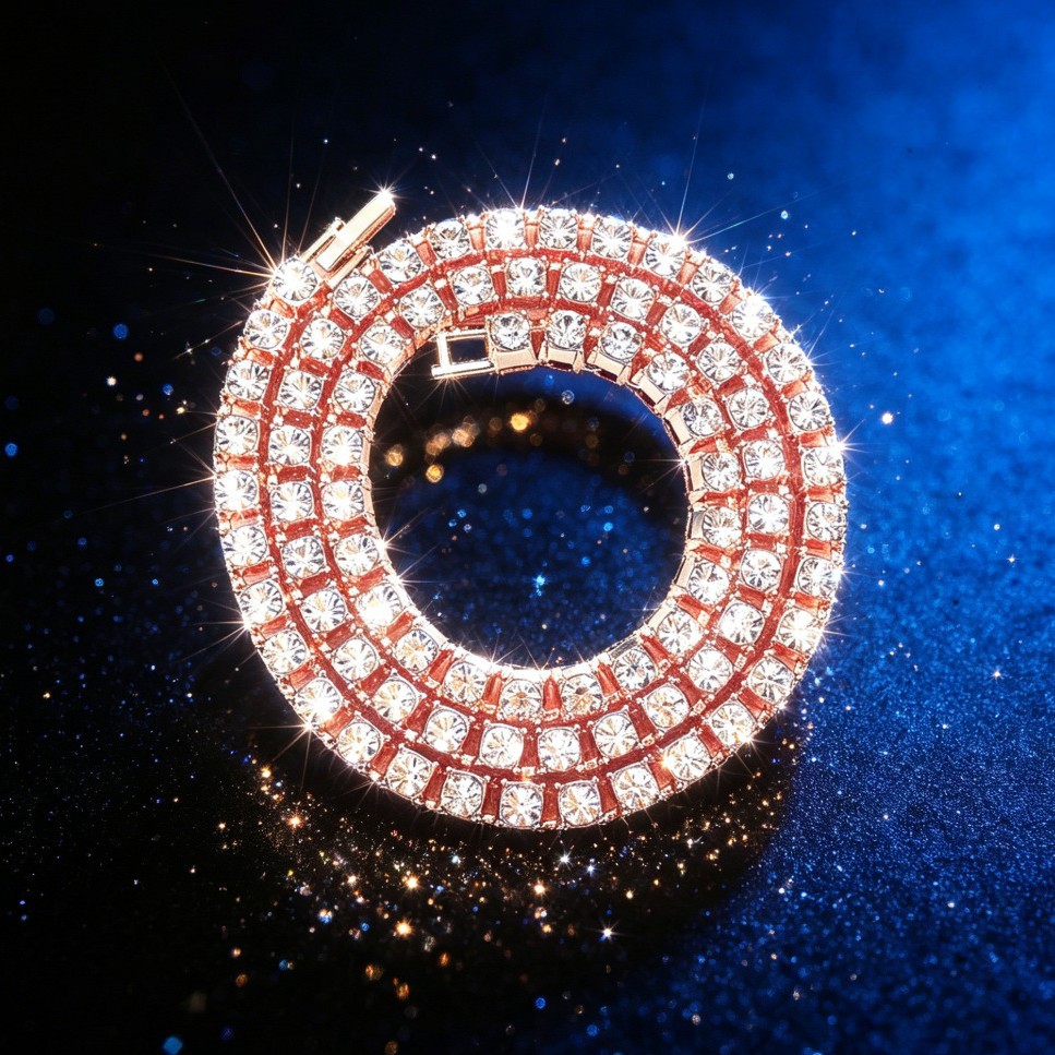 Diamond-Encrusted Hip-Hop Geometric Alloy Accessory Bracelet Hot-Selling Tennis Necklace European and American Men's Simple Jewelry Necklace Wholesale