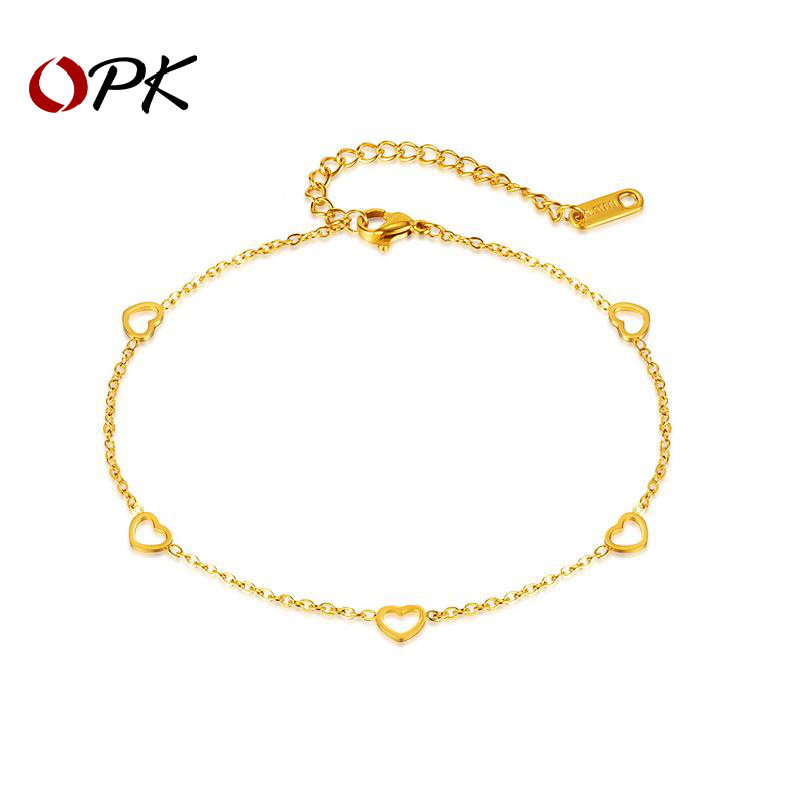 Opk Jewelry Simple and Fashionable Heart Titanium Steel Foot Accessories Summer Work Clothing Elegant Versatile Heart-Shaped Stainless Steel Anklet for Women