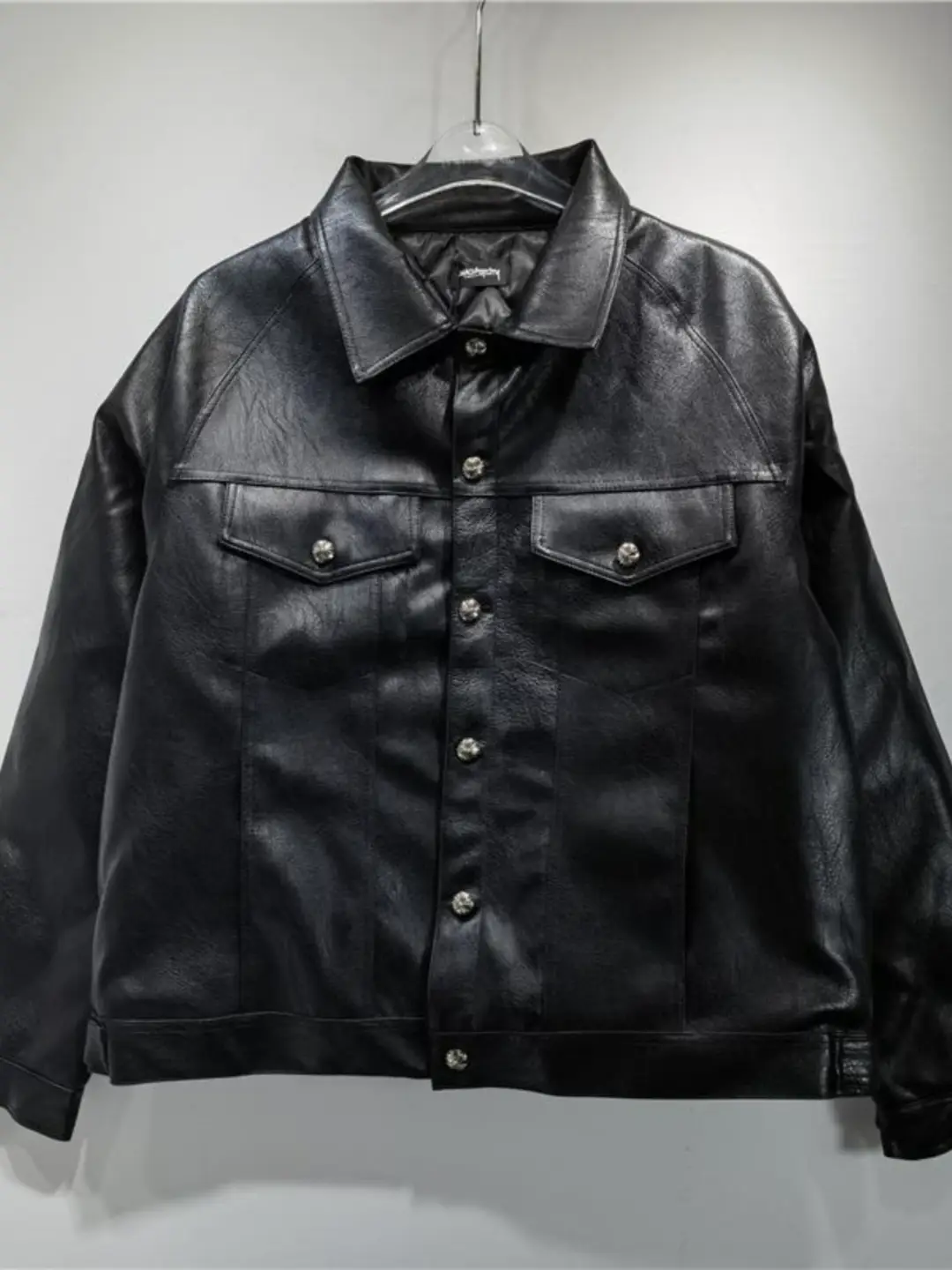 Fashion Trendy Sanskrit Horseshoe Embroider Leather Lapel jacket Fall and winter Fashion Casual Leather Jacket Outwear Men and Women Easiest for match