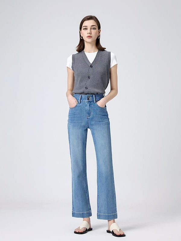 Double-grain Deduction Nine-point Small Straight Baguette Pants Smoke Tube Jeans Women's 2025 Spring Slim Baguette Pants High Quality