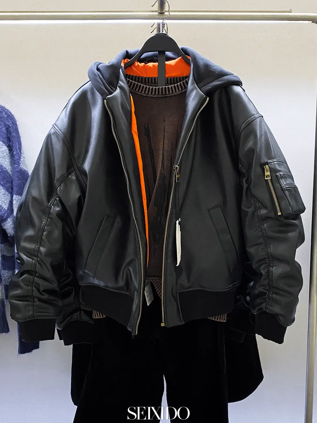 Cabinet 799! New Winter Men's Loose-Fitting Patchwork Hooded Faux Leather Jacket Cotton Thick Coat 8491706 800