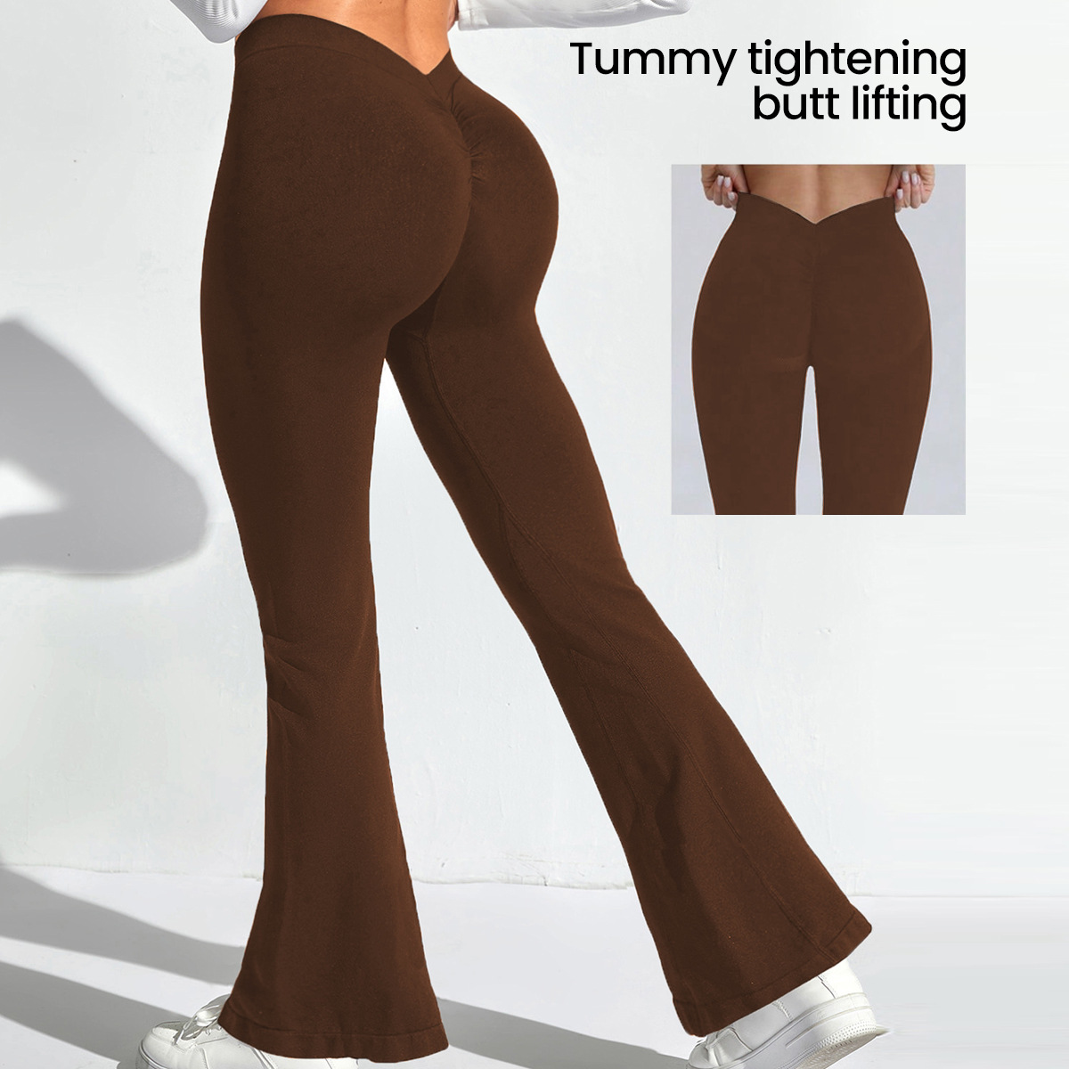 Cross-border Seamless High Elastic Quick-dry Yoga Fitness Pants Rear V Waist Peach Hip Line Running Sports Flared Pants for Women
