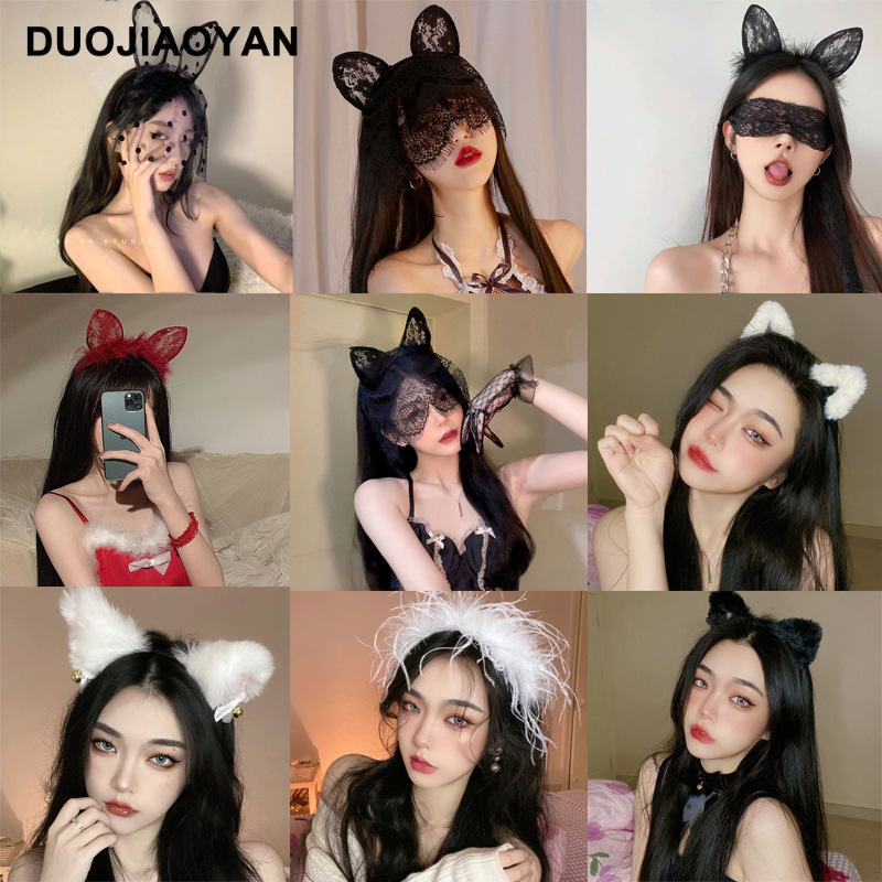 Black Lace Cat Ear Headband Sexy Veil Pure Desire Bunny Ear Cosplay Small Wild Cat Headband Pure Desire Style