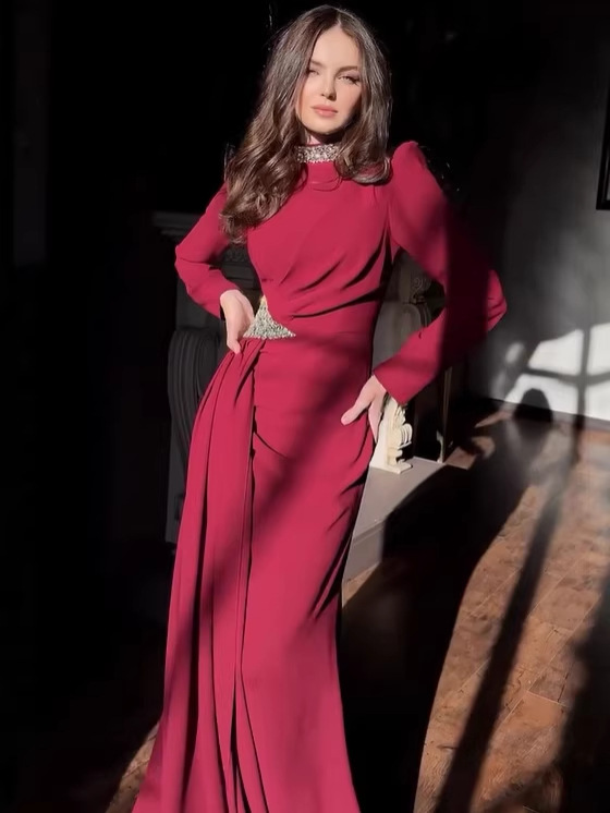 2026 New Cross-Border European and American Style Foreign Trade Long Dress with Rhinestones, Elegant and Stylish, Waist-Cinching Formal Dress