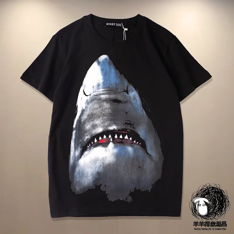 Gvc European and American Trendy Brand High-Definition Shark Short-Sleeved T-Shirt Female Couple Wear Summer Personalized Street Student Shirt