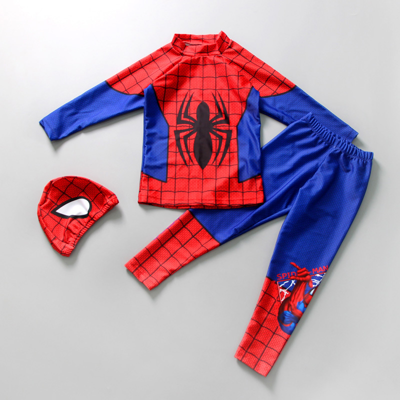 Boys' swimsuit Spider-Man split swimsuit middle and Big Boys 3-4 years old long-sleeved pants anti-DDoS Quick-drying children's swimsuit