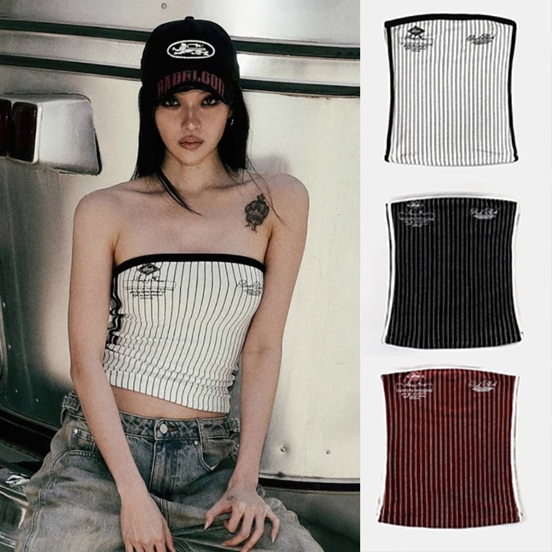 Korean Badblood Bcac Series Sexy Stripesd Tube Top Street Casual Camisole Women's Niche Top