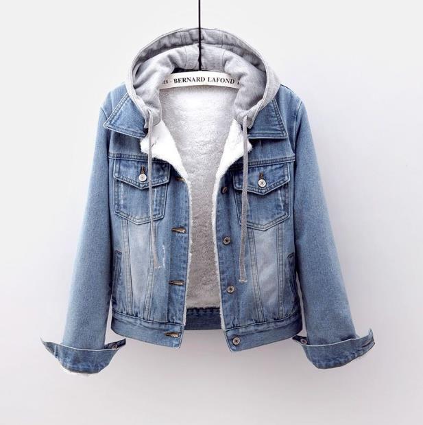 Foreign trade Winter Denim coat women's cross-border fleece-lined thickened cotton-padded coat detachable hooded warm lambswool cotton-padded coat short