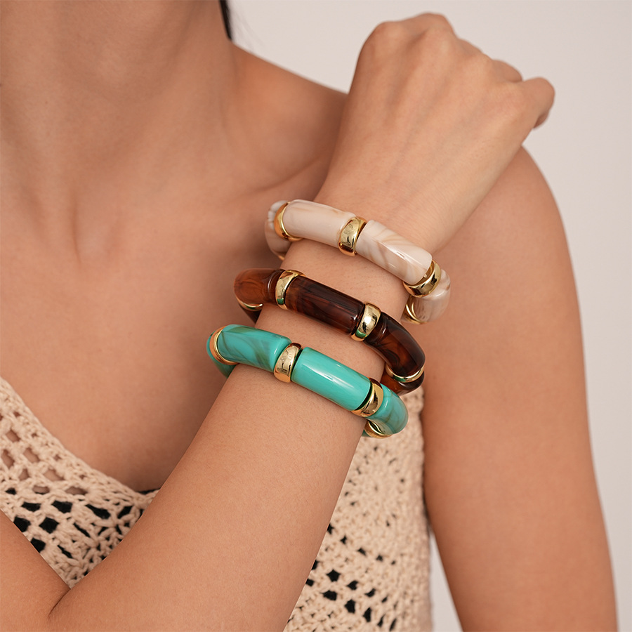 Vintage Simi Dye Acrylic Geometric Bamboo Elastic Bracelet Fashionable Simple Niche Elegant High-end Bracelet for Women
