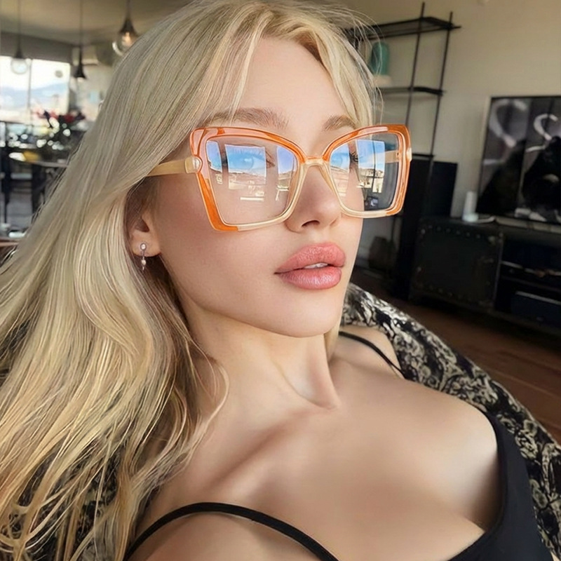 Butterfly-Shaped Color-Blocking Anti-Blue Light Non-Prescription Glasses European and American Cross-Border Ins-Style Large Frame Personality Plain Glasses Frame Trendy