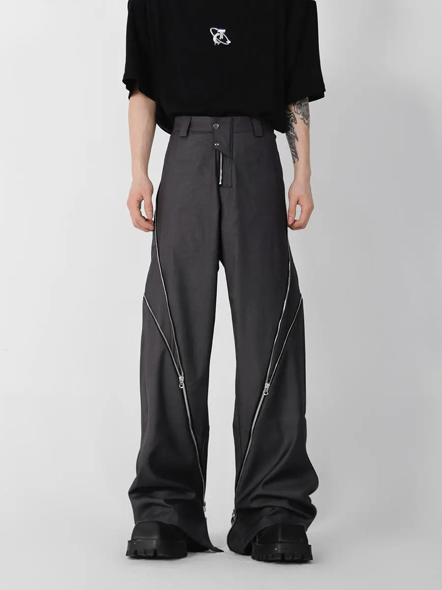 CvltvrE Niche Structure Design Sense Zipper Split Micro Lassel Pants Draped Sense Straight Casual Pants Premium Trousers