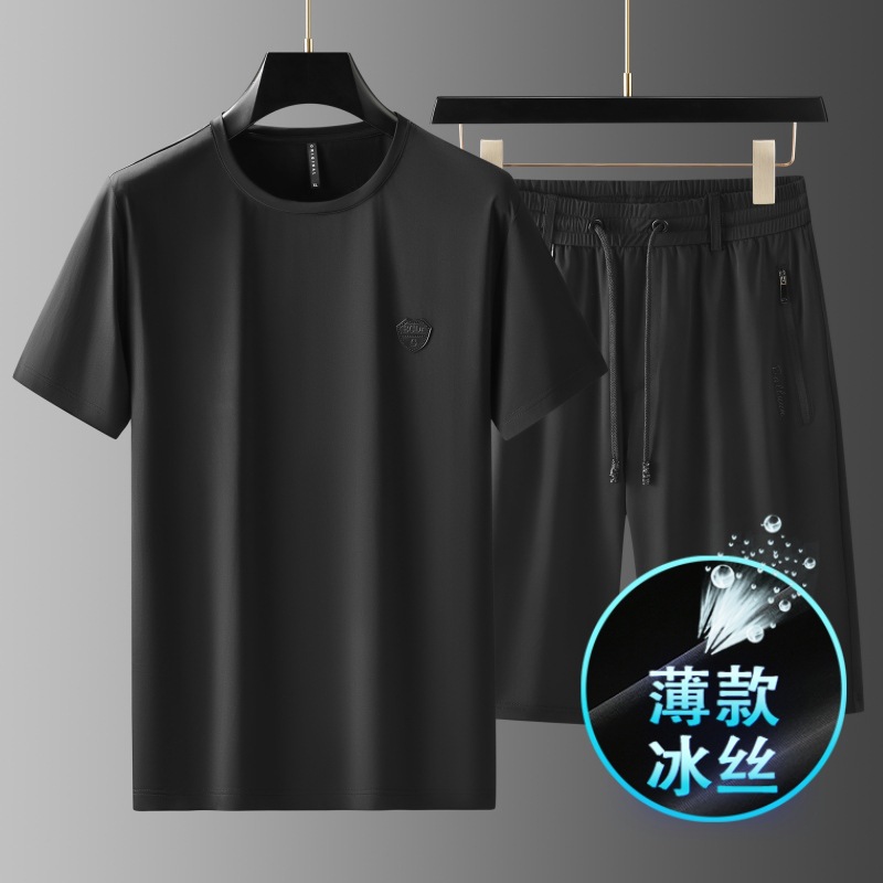 High-grade Ice Silk Men's Sports Suit Summer Thin Casual Shorts Suit Men's Quick-drying Short-sleeved Two-piece Set 85