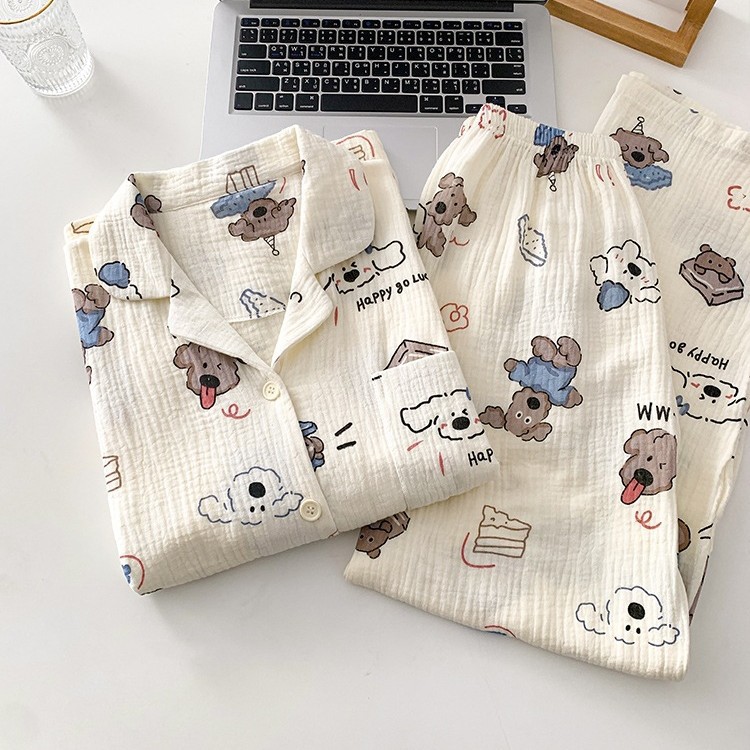 Spring, Summer, and Autumn Pajamas for Women, Imitation Cotton Pastoral Style Home Wear, Cartoon Milk Silk Home Wear Set, Can Be Worn Outside