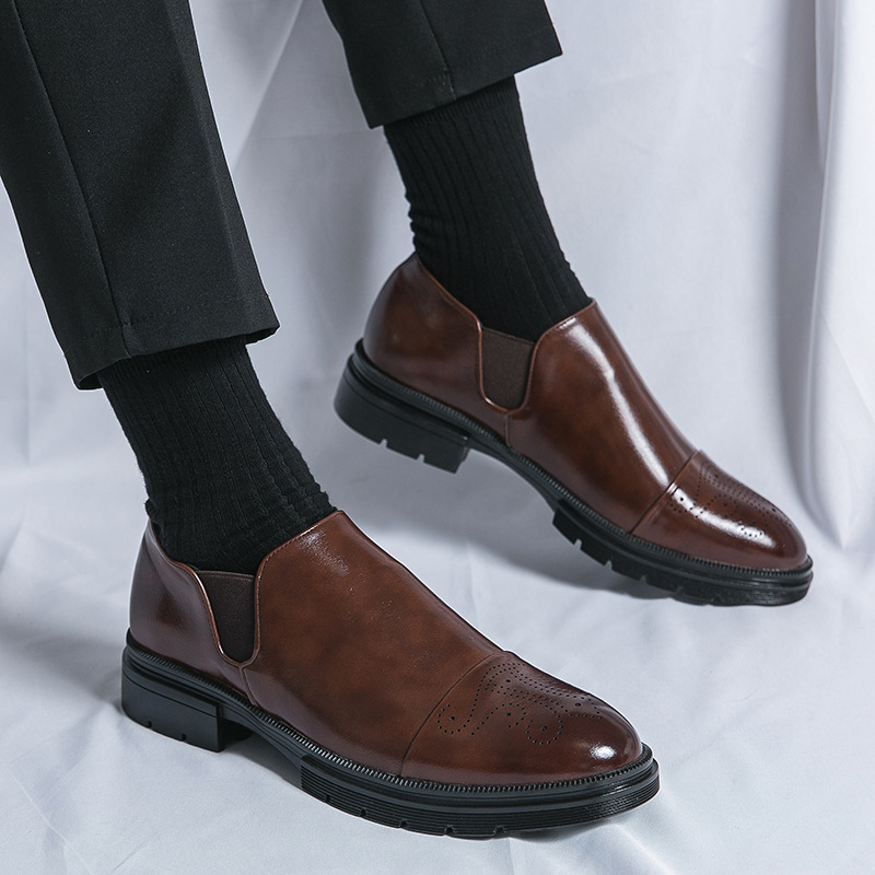 Cross-Border Large Size Men's Carved Brogue Pointed Leather Shoes European and American Slip-On Formal Business Casual Shoes Men's Shoes