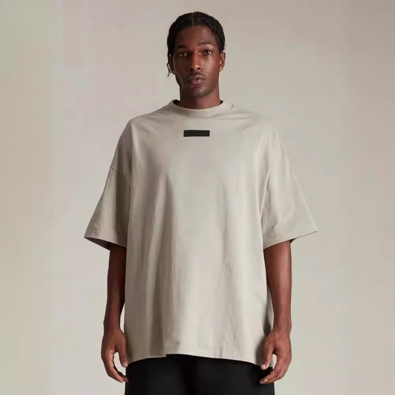 Fog2024 New Trendy Brand Simple Leather Label Pure Color Loose T-Shirt American High Street Essentai High Quality Short Sleeves