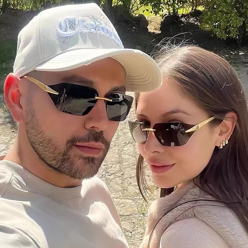 2025 New Rimless Sports Riding Sunglasses UV-resistant Cross-border European and American Personality Glasses Advanced Sense Sunglasses