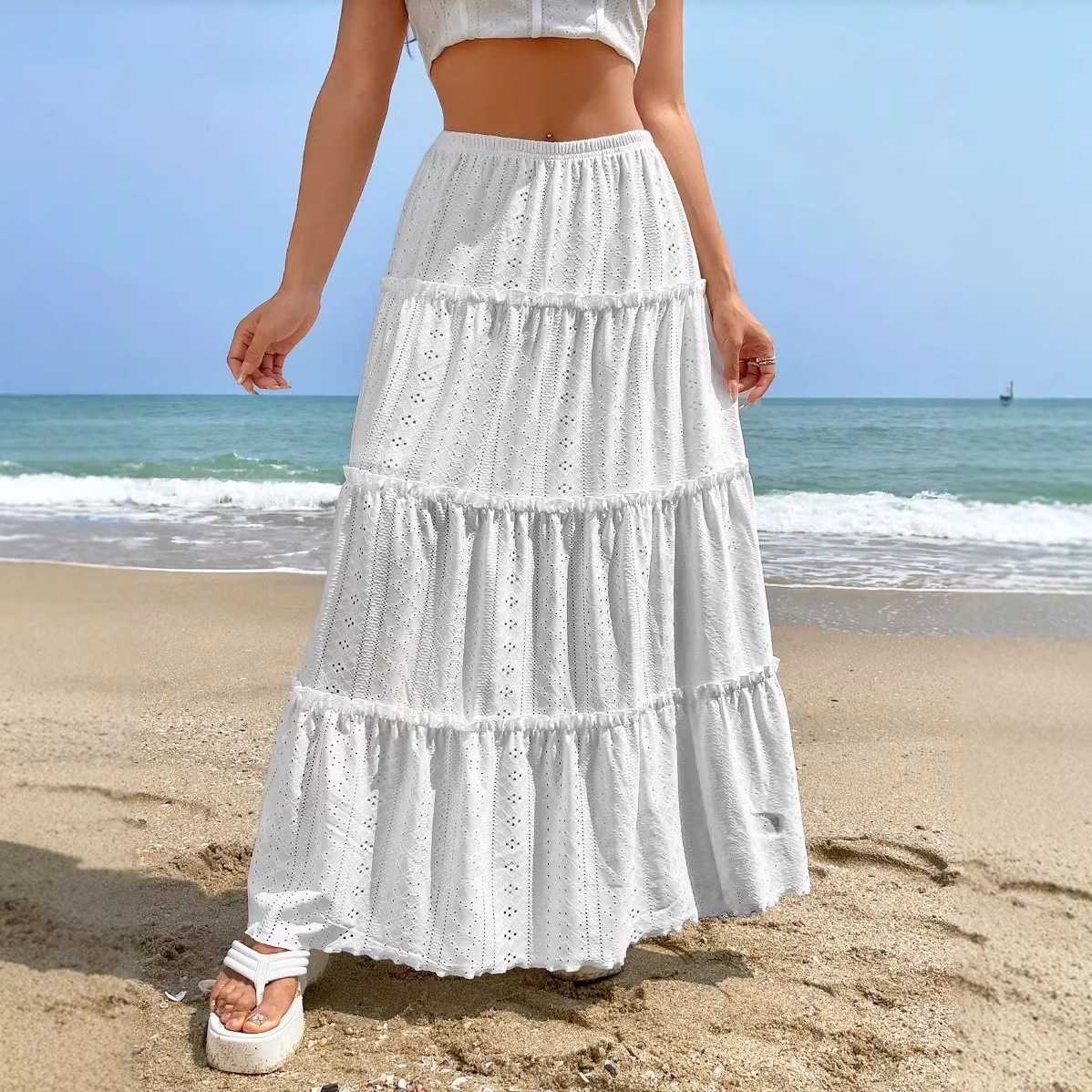 European and American Cross-Border Independent Website Summer New Solid Color Women's Elastic Waist Mid-Length Skirt Versatile Patchwork Skirt