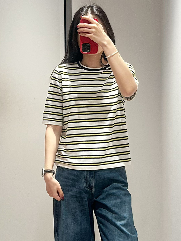 Fine-Spun Cashmere Blend Striped Half-Sleeve T-Shirt 2026 Spring New Casual Round-Neck Women's Knit Pullover