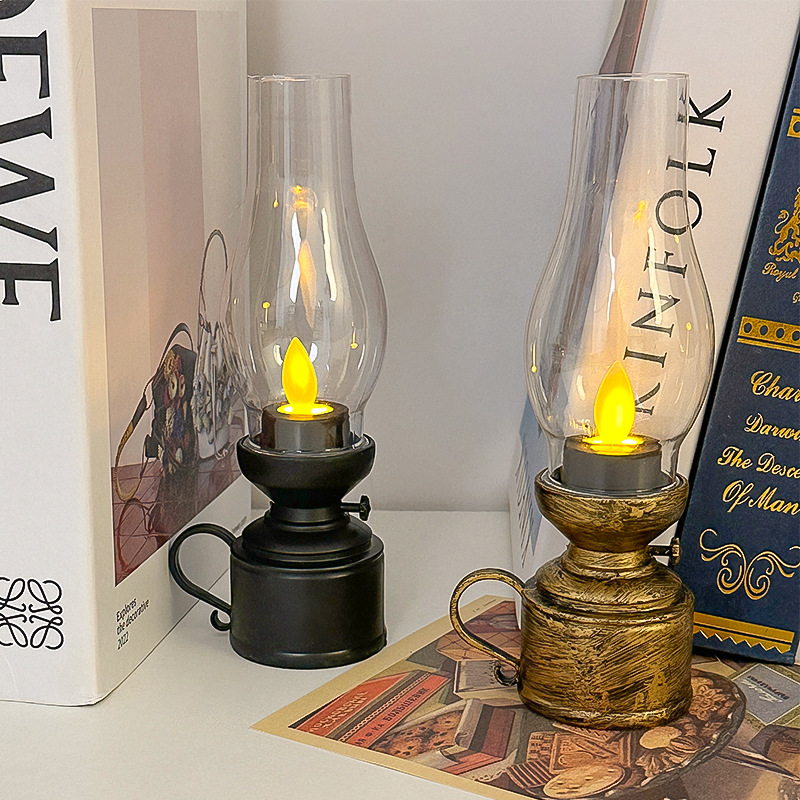 Creative retro kerosene lamp LED luminous electronic candle lamp night light atmosphere decoration desktop small ornaments