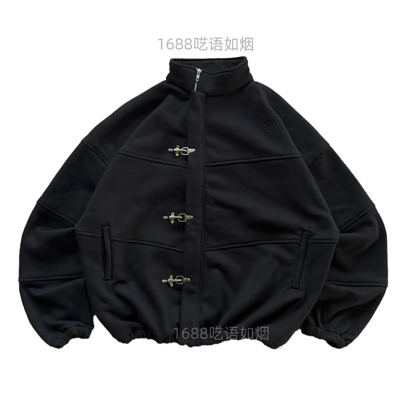ins欧美跨境纯色金属扣花卫衣长袖套头连帽衫复古外套街头穿搭y2k