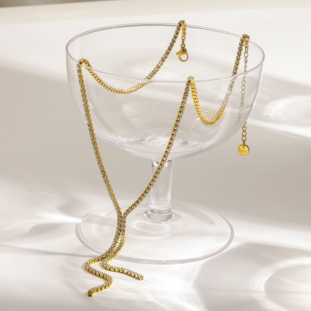 Cross-Border European and American Exquisite Full Zircon Tassel Necklace, 18K Gold-Plated Stainless Steel Necklace, High-End Commuter Jewelry for Women