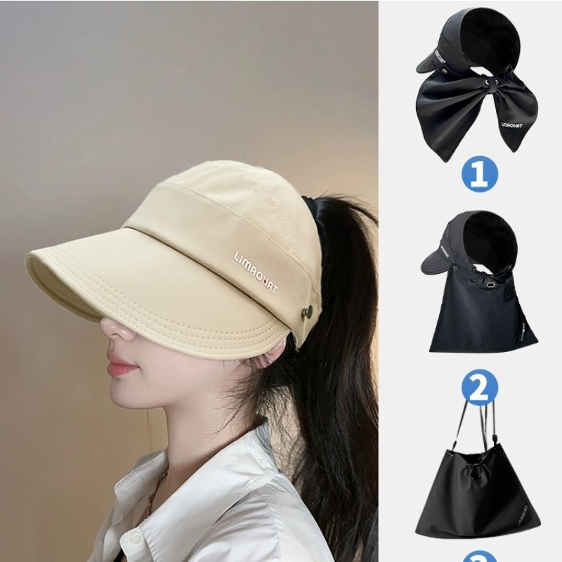 2025 New Sun Protection Hat Women's Empty Top High Ponytail Duck Tongue Fisherman Hat Spring and Summer Outdoor Face Covering Quick-Drying Sun Hat