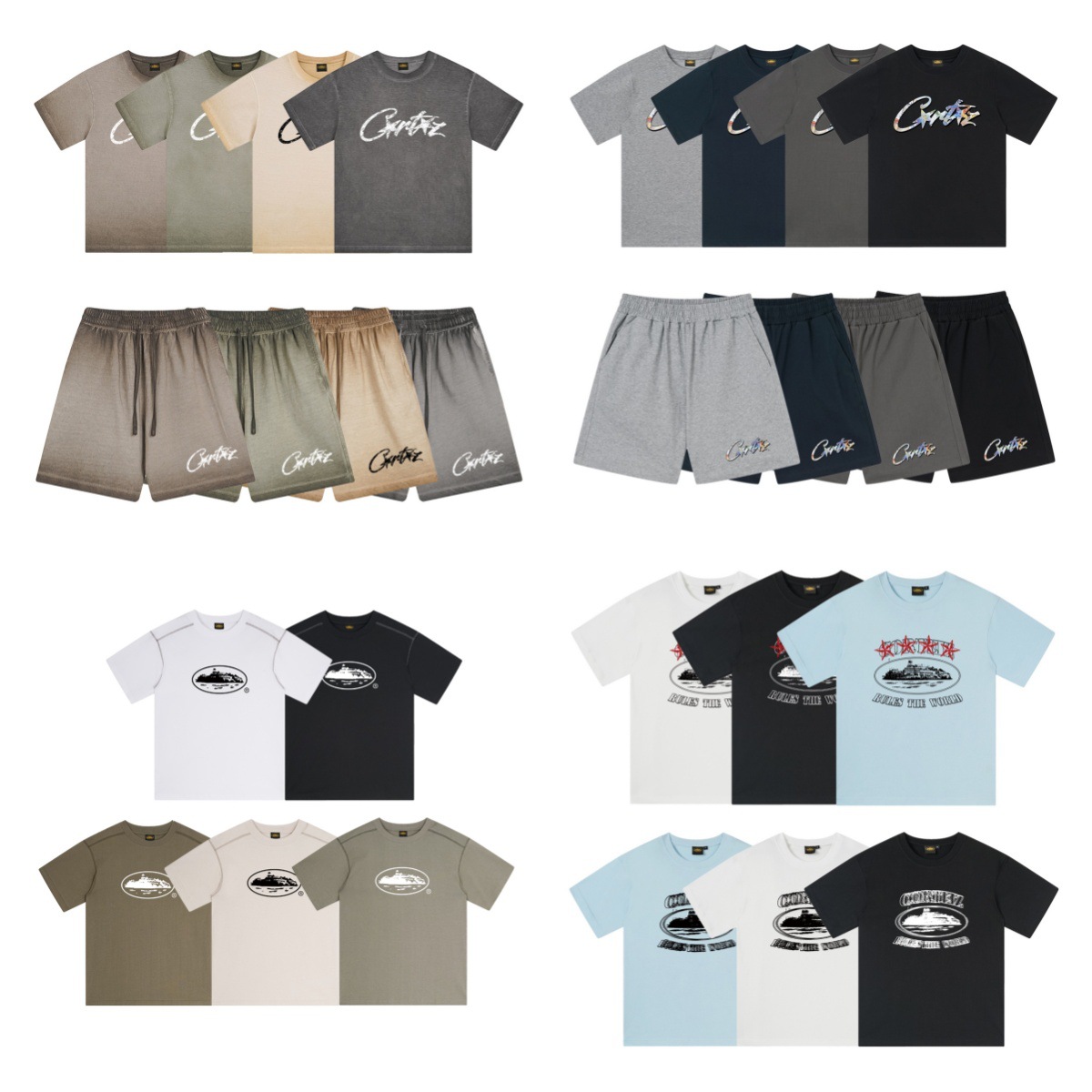 American-Style Trendy Brand Alcatraz Washed and Distressed Letter Print Corteiz Short-Sleeve T-Shirt Summer Casual Shorts Set