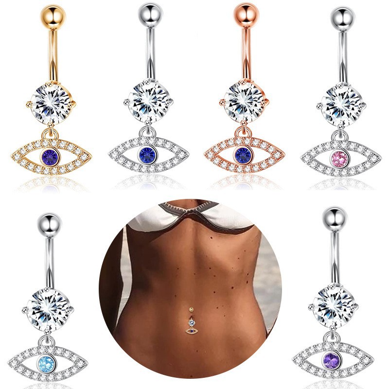 European and American cross-border navel ring stainless steel navel buckle piercing navel nail Devil's Eye zircon piercing jewelry wholesale