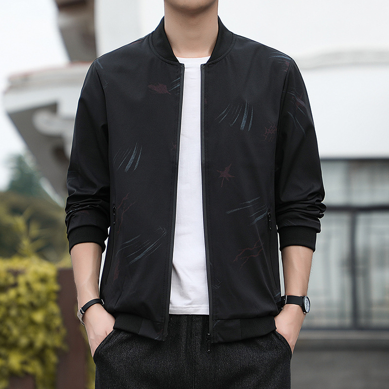 Cross-Border Spring and Autumn New Style Baseball Collar Jacket for Men, Printed Fashion Trendy Brand Versatile Casual Jacket
