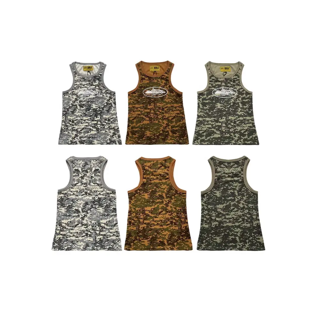 Cross-Border Foreign Trade Wholesale Basic Camouflage Print Round Neck Vest Versatile Sleeveless T-Shirt Trendy