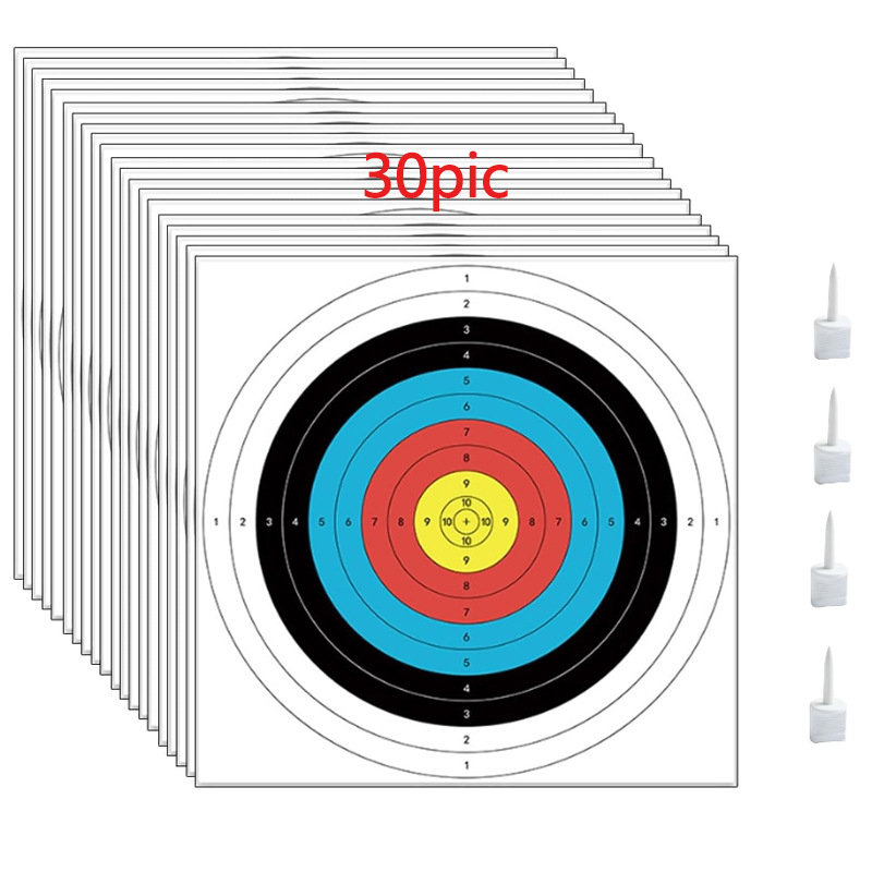 Wholesale In-Stock Full-Ring Target Paper Set of 30 Sheets Including 4 Target Pins for Indoor and Outdoor Archery, 40cm Thick Coated Paper