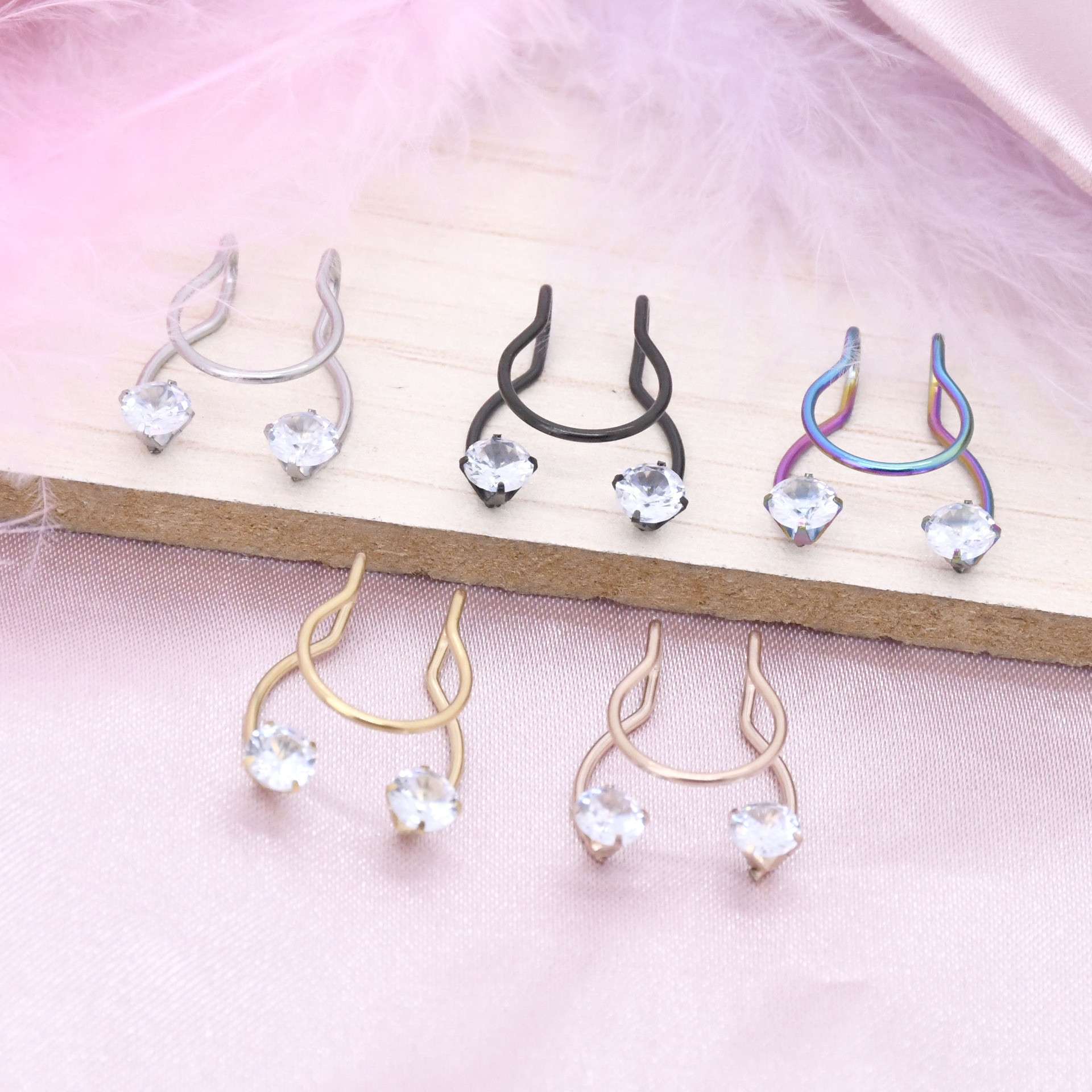 Amazon Hot Stainless Steel Zircon Nose Clip U-Shaped with Diamond Antlers Fake Nose Nail Without Piercing Nose Ring Double Diamond Nose Ornament