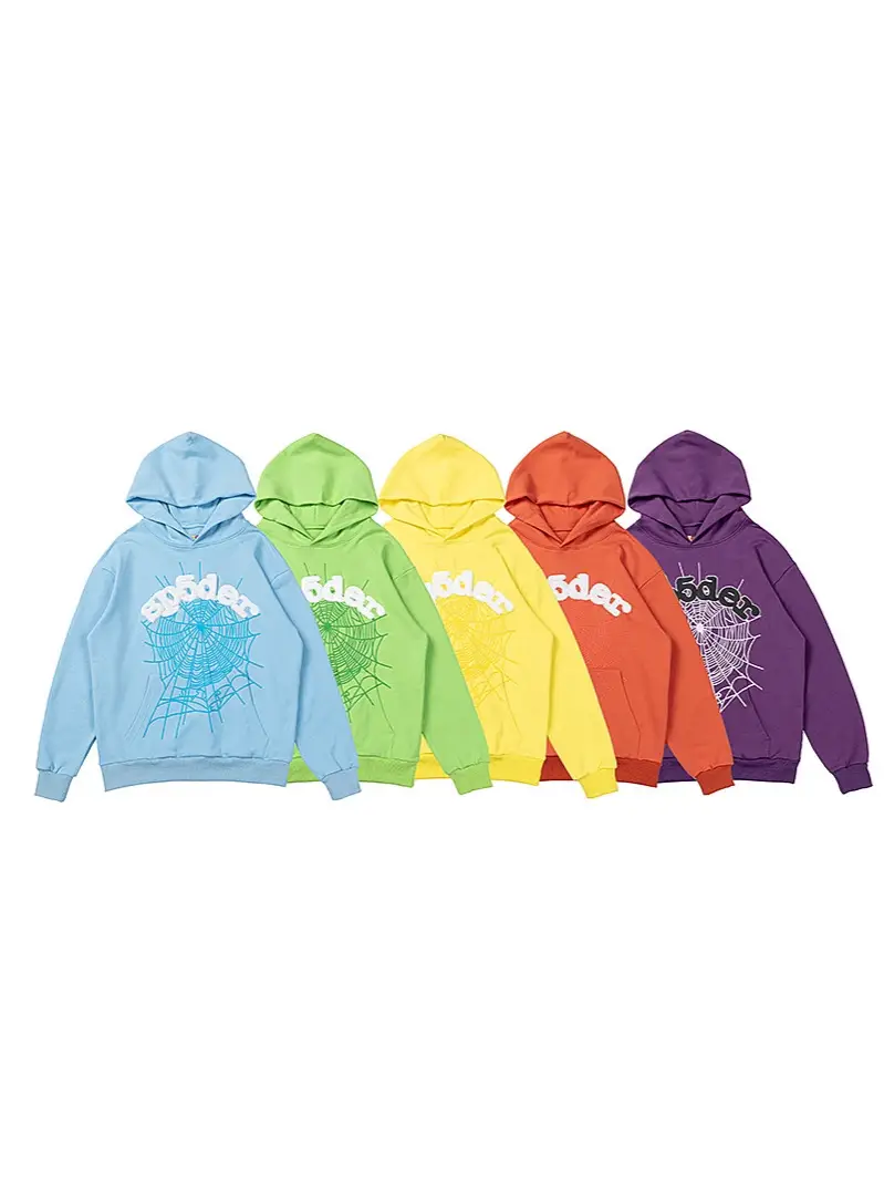 Foreign Trade American Fashion Spider Web Sp5Der Foam Digital 555 Letter Printed Cotton Hooded Sweatshirt for Men and Women