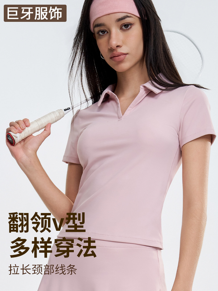 Tennis Polo Shirt Summer Outdoor Running Quick-drying Llip Sports Top Women's Yoga Clothes Fitness Short Sleeve