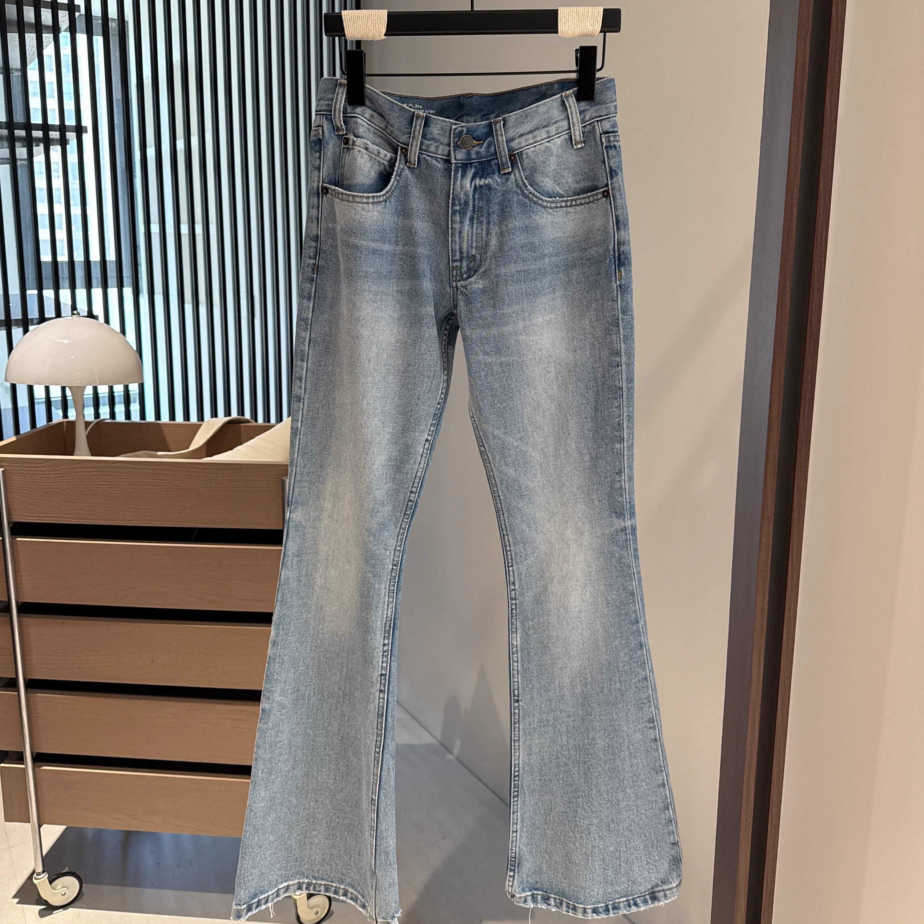 CE * flared pants 25FW retro washed distressed micro flared low waisted tassel fringed flared jeans pants