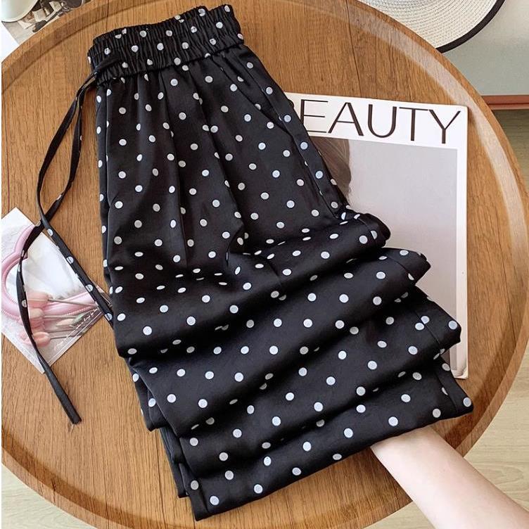 Factory direct wave point Joker wide leg pants women's summer thin high waist drape casual straight pants casual pants