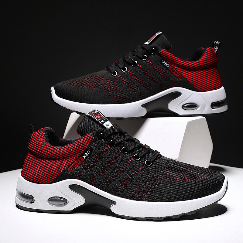 Cross-Border Large Size Fly-Knit Casual Sports Men's Shoes, Breathable Youth Running Shoes, Student Air-Cushioned Trendy Shoes, Mesh Shoes with Thick Soles