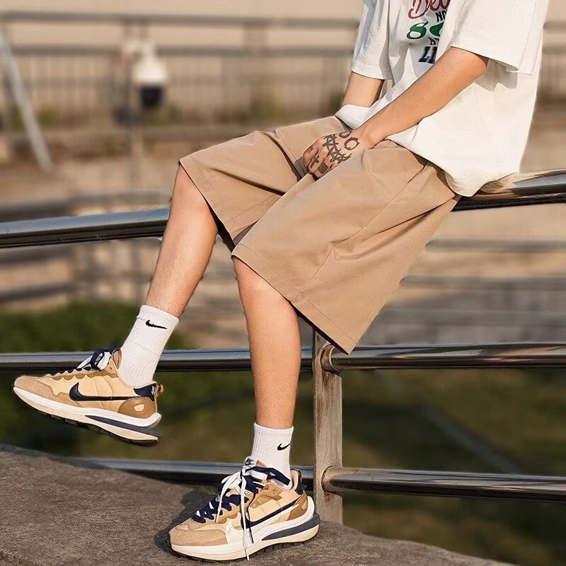 khaki Tooling Shorts Men's Japanese Style Simple Trendy Brand Loose Beach Pants Wide Leg Casual Outer Wear Sports Pants
