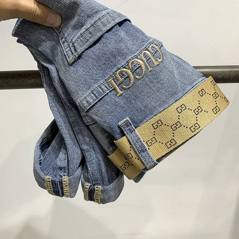 Spring and Autumn 2024 Ins Trendy Brand Korean-style High-end Embroidered Men's Jeans Harlan Slim-fit Tiny Long Pants