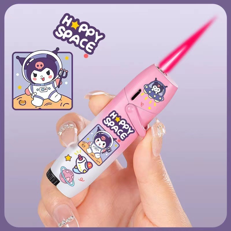 Shake Tone Same Style Sanrio Cyber Red Metal Inflatable Windproof Lighter Anime Cute Strawberry Bear Purple Flame