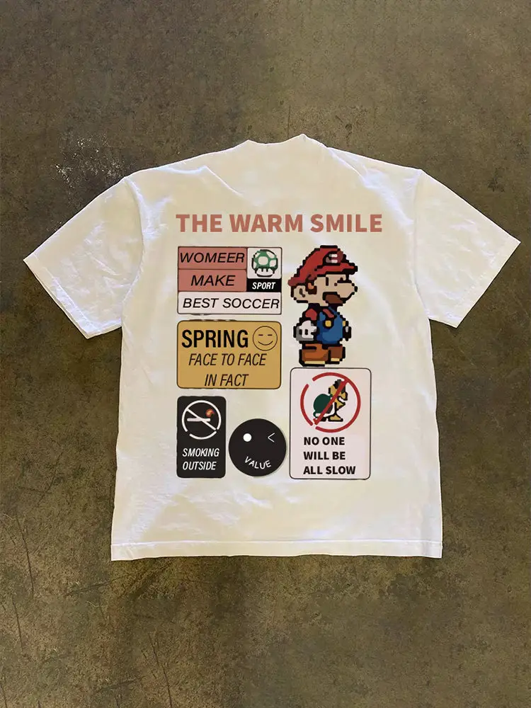 Make Money and Do Charity! 3A260G Pure Cotton Double Yarn! Upward Hero! Heavyweight Couple's Loose-Fitting Short-Sleeve T-Shirt for Women and Men